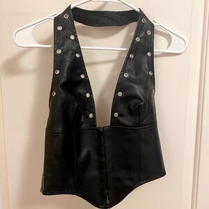 Black faux leather corset halter going out top